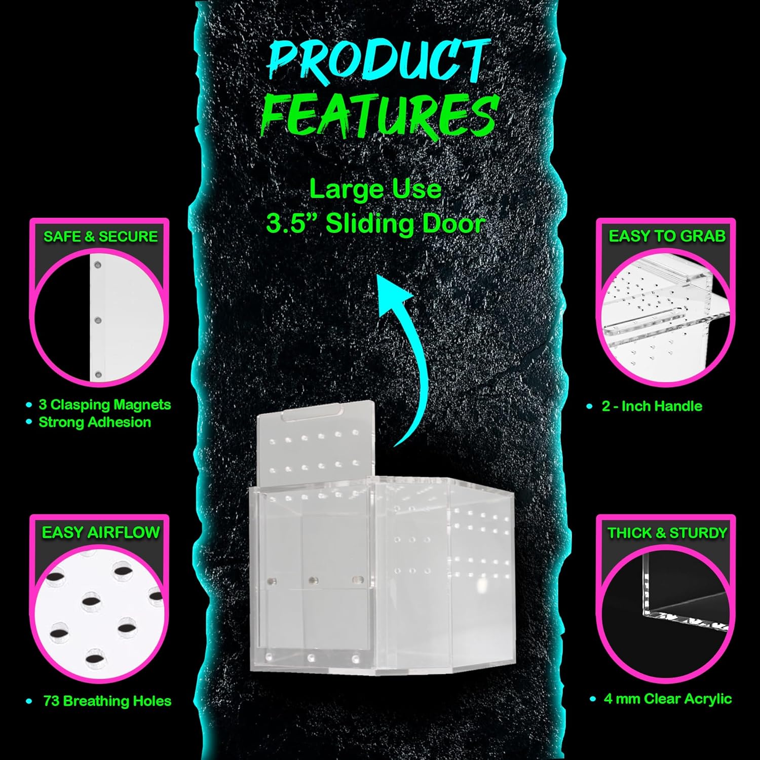 Coffin Shaped Jumping Spider Enclosure 9.5”x7.5”x5” Tarantula Enclosure Reptile Terrarium w/Sliding Magnetic Door. Great Reptile Tank Acrylic Aquarium Spider Box for Terrestrial or Arboreal Animal.