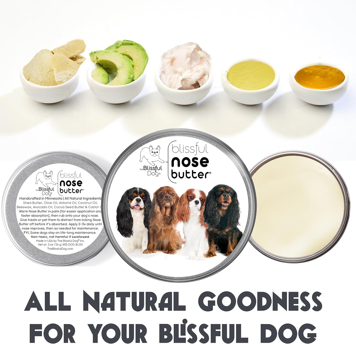 The Blissful Dog Cavalier King Charles Spaniel Nose Butter, Versatile Dog Nose Balm for Dry Nose, Handcrafted Nose Moisturizer, Easy-to-Apply Dog Essentials, Unscented, 2 oz.