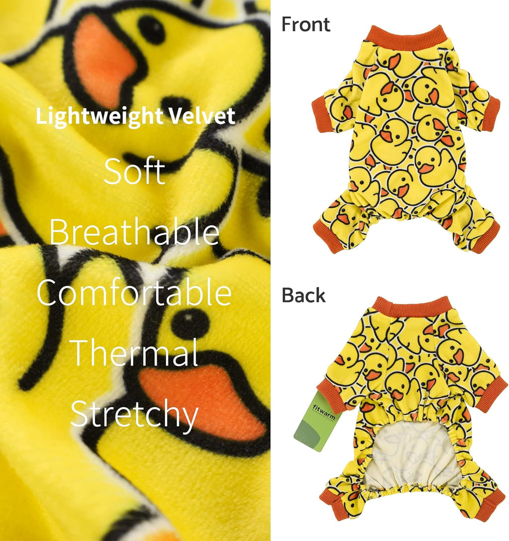Fitwarm Funny Duck Dog Pajamas, Dog Winter Clothes for Small Dogs Girl, Lightweight Velvet Pet Jumpsuit, Cat Onesie, Yellow, XL