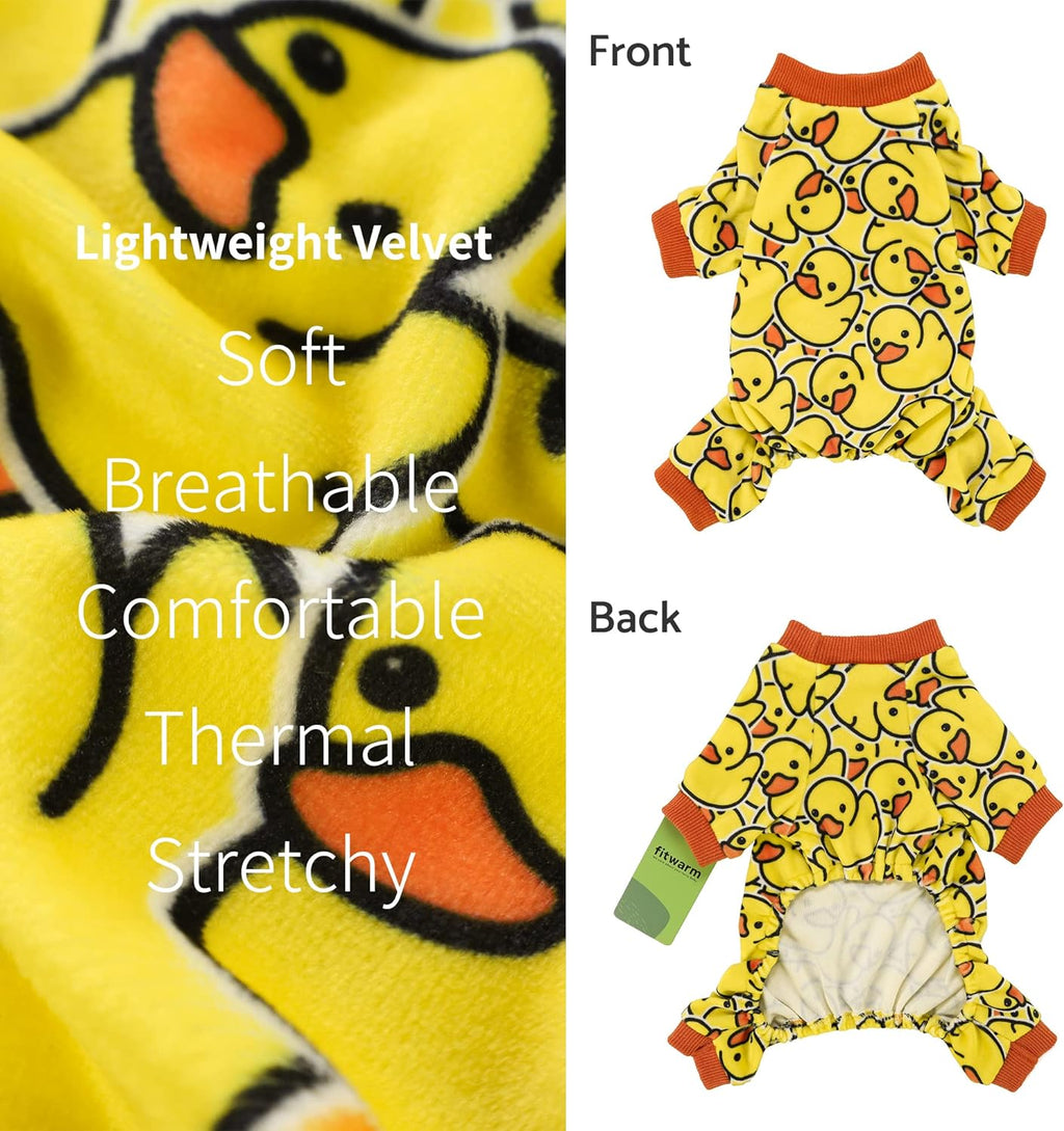 Fitwarm Funny Duck Dog Pajamas, Dog Winter Clothes for Small Dogs Girl, Lightweight Velvet Pet Jumpsuit, Cat Onesie, Yellow, XXL
