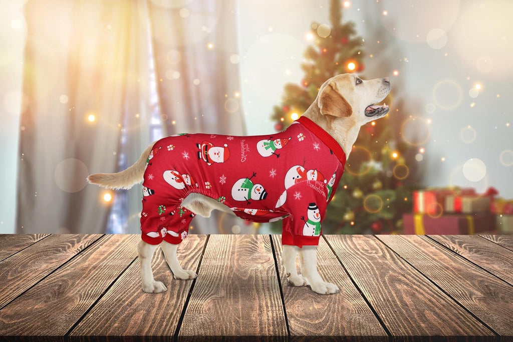 Dog Christmas Pajamas Snowman Pet Clothes Costumes Pjs Stretchy Funny Pet Costumes Outfit Dog Pajamas for Medium Dogs(M)