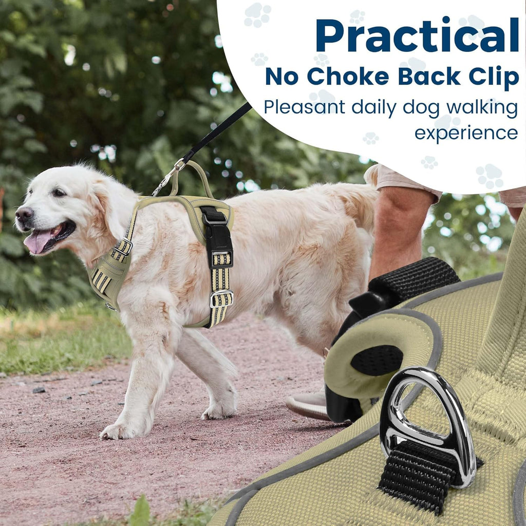 Funfox Dog Harness No Pull, Adjustable Pet Vest Harness, Super Soft Material with Vertical Handle Easy Control, Reflective Night Walking, 2 Leash Clips for Medium Sized Dogs, Army Green, M