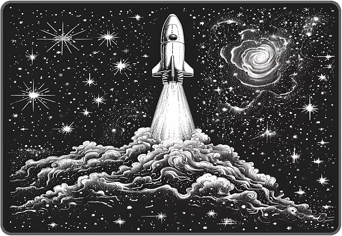 Space Rug for Kids Room Black Galaxy Rocket Rugs for Boys Bedroom Stars Carpet Planet Throw Rugs for Teens Doormat Living Room,39 in x 79 in