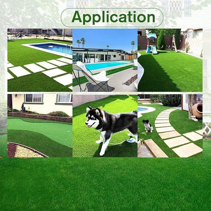 Artificial Grass Rug Outdoor Indoor 7FTX8FT Fake Grass Carpet Green Synthetic - Image 9