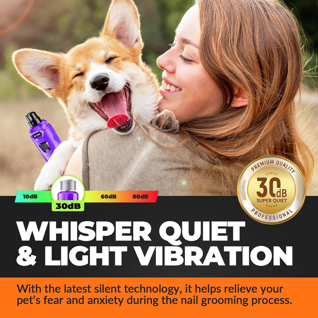 Dog Nail Grinder with 2 LED Lights Powerful 2 Speeds Super Quiet Dog Nail Trimmers with 3 Grinding Wheels Rechargeable Pet Dog Nail Clippers for Large Medium Puppy Dogs Dog Nail File Cat Nail Clipper