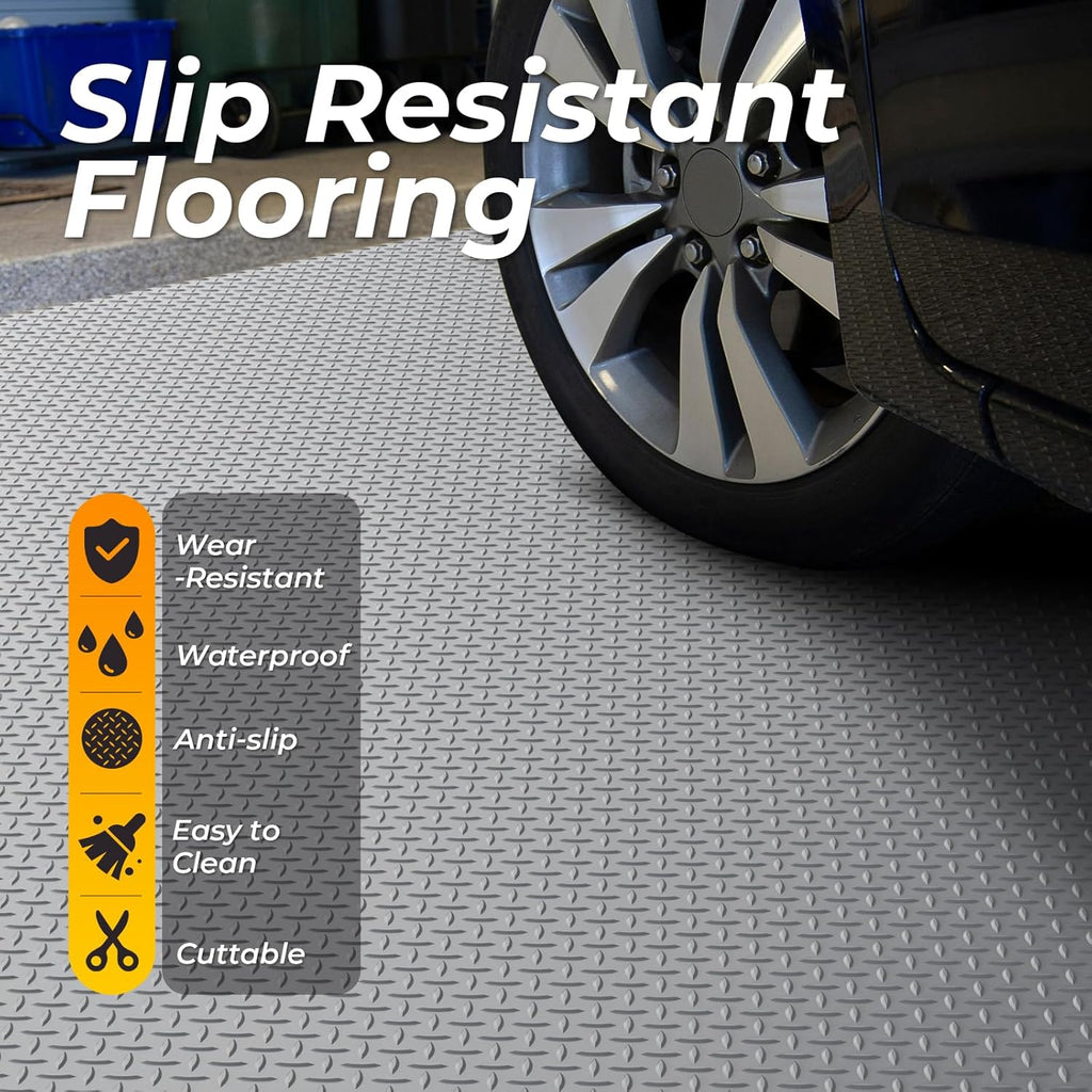 7.8 x 20 FT Garage Floor Mat, 2.8mm Thickness Diamond Plate Vinyl Garage Flooring Roll for Under Car, Large Size 156 SQFT for Large SUVs, MPV, Pickup Truck