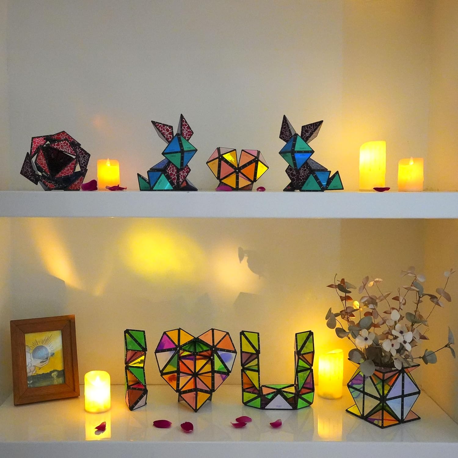 TOSY Magnet Pyramid Glow - 1 Cube Transforms into 1 Billion Shapes, 12 Pieces, 243 Rare Earth Magnets, Glowing, Holographic Design Magnet Tiles Creative Puzzle STEM/STEAM Toy