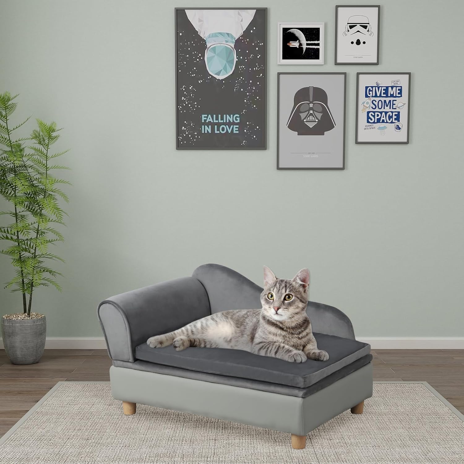 Pet Bed Sofa, Puppy Bed with Storage, Small Dog Couch with Removable & Washable Cushion, Comfy Pet Couch Bed for Cats & Puppy (Gray)