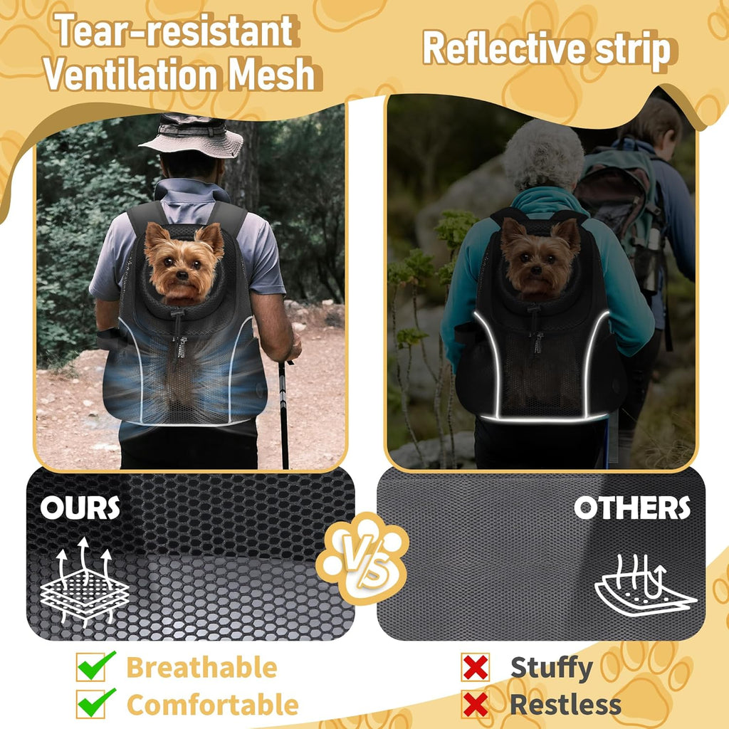 WOYYHO Pet Dog Carrier Backpack Small Dog Front Backpack Ventilated Mesh Dog Travel Back Pack with Safety Belt for Travel Hiking Cycling Outdoor Use (S (2-4.5 lbs), Black)