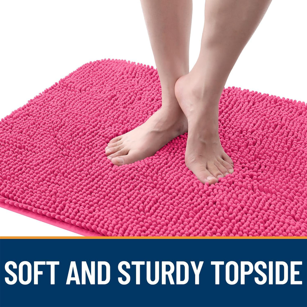 OLANLY Dog Door Mat for Muddy Paws 40x32, Absorbs Moisture and Dirt, Absorbent Non-Slip Washable Doormat, Quick Dry Chenille Mud Mat for Dogs, Entry Indoor Entryway Carpet for Inside Floor, Hot Pink