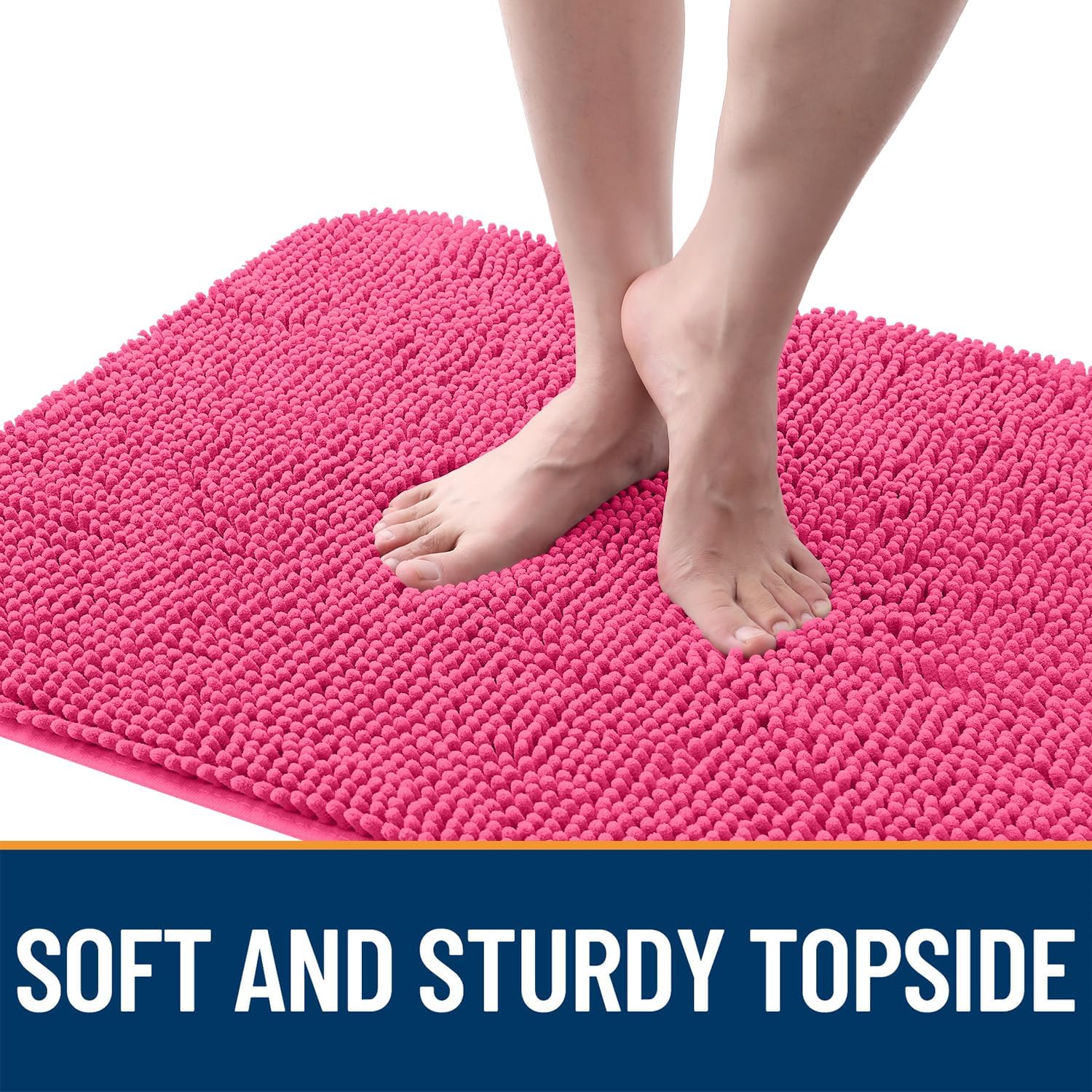 OLANLY Dog Door Mat for Muddy Paws 24x16, Absorbs Moisture and Dirt, Absorbent Non-Slip Washable Doormat, Quick Dry Chenille Mud Mat for Dogs, Entry Indoor Entryway Carpet for Inside Floor, Hot Pink