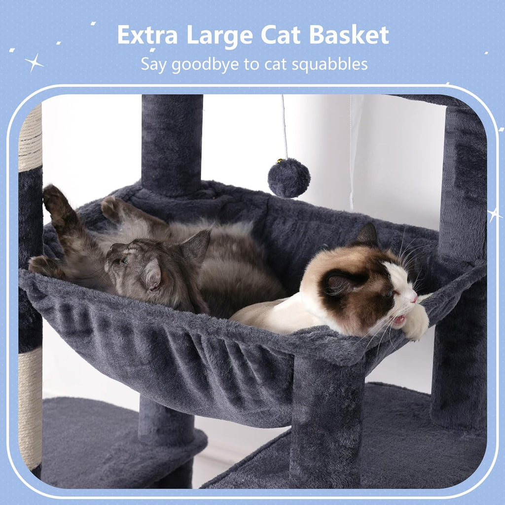 Hey-brother Tall Cat Tree Tower, Heavy Duty Scratching Posts with Large Platforms, Cozy Condos, Big Hammock, Toy Balls, Multi-Level Furniture for Indoor Adult Cats, 80.7 Inches, Smoky Gray MPJ039G