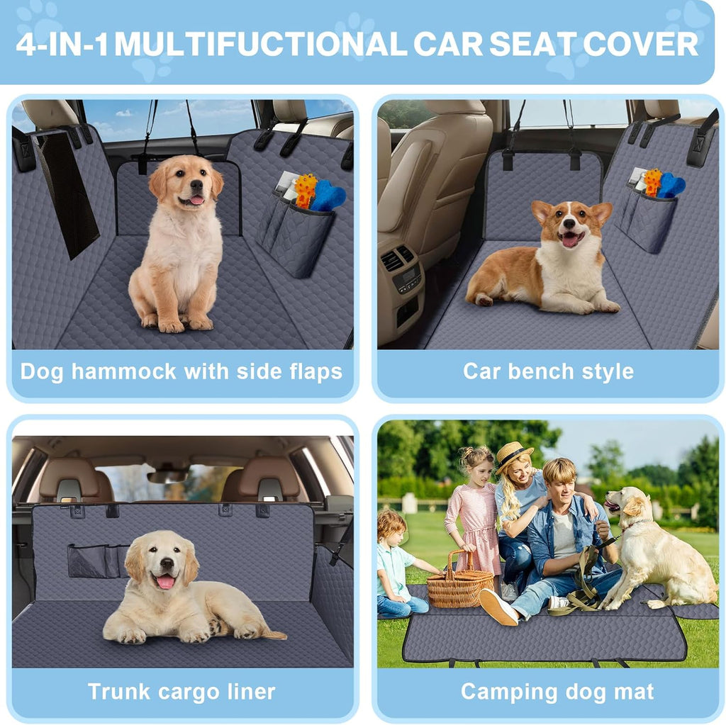 Dog Car Seat Cover for Back Seat, Waterproof Protector with Side Flaps, Scratchproof Hammock, Non-Slip Bottom for Cars/Trucks/SUVs (Grey02)