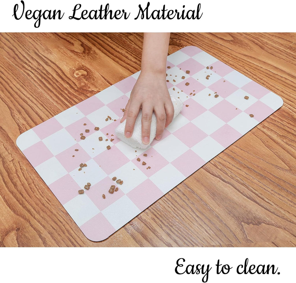 Ralxion Checkered Dog Feeding Mat, Absorbent Mats for Dog Food and Water Bowl, Dispenser, Retro Aesthetic Pink Checkerboard Pet Placemat for Dogs, Cats, Puppy Accessories, 12" X19”