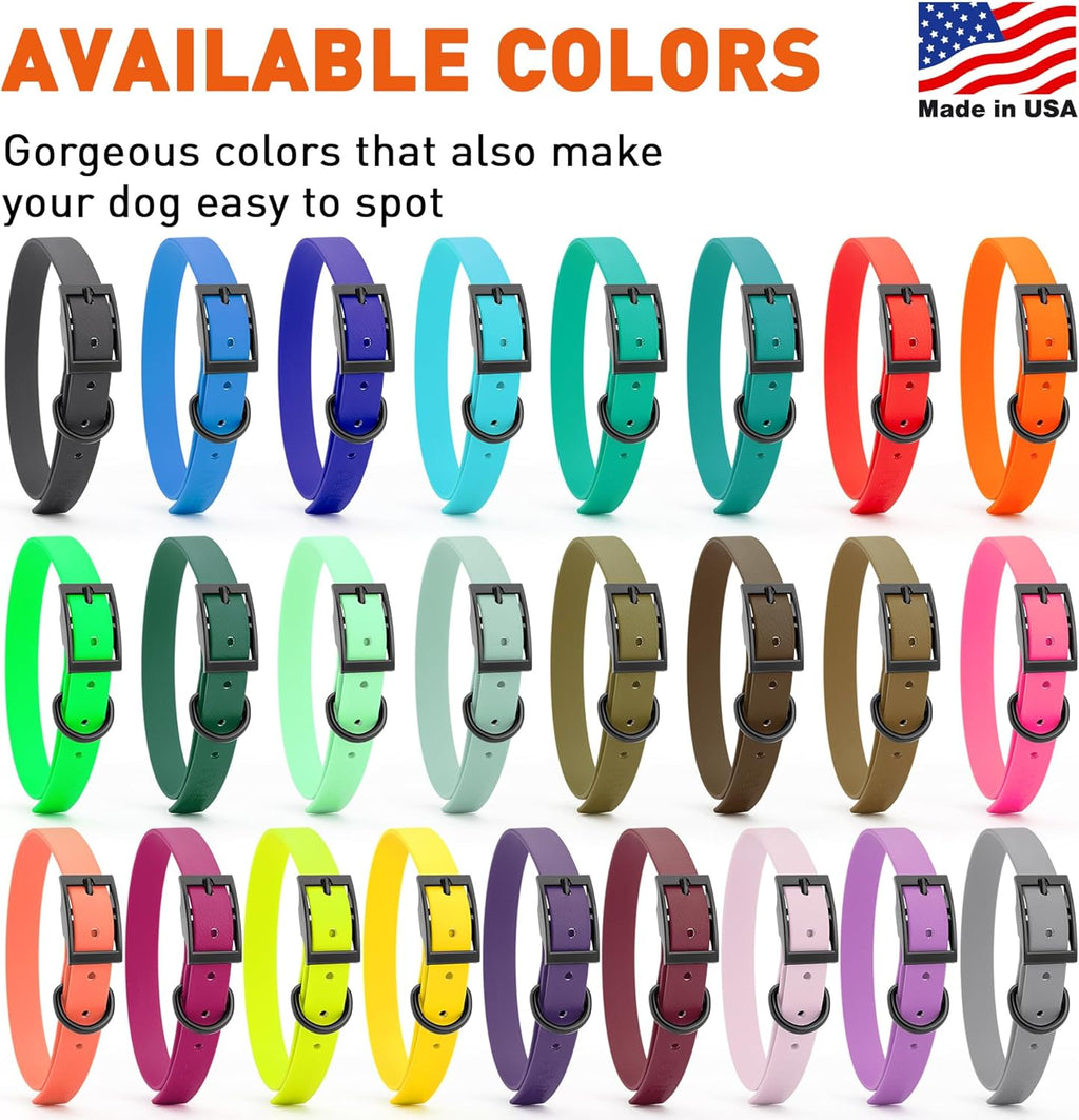 Dogline Biothane Waterproof Dog Collar Strong Coated Nylon Webbing with Black Hardware Odor- Proof for Easy Care Easy to Clean High Performance Fits Small Medium or Large Dogs, Safety Yellow