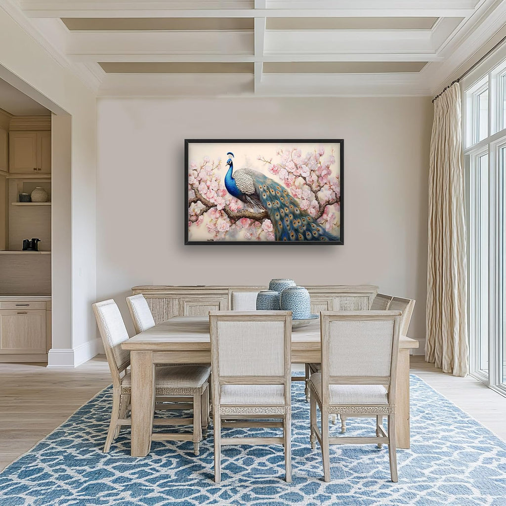 Quorin Peacock Large Wall Art Elegant Peacock Pictures Wall Decor Pink Flower Tree Canvas Print Painting Artwork for Bathroom Living Room Bedroom 36L x 24W