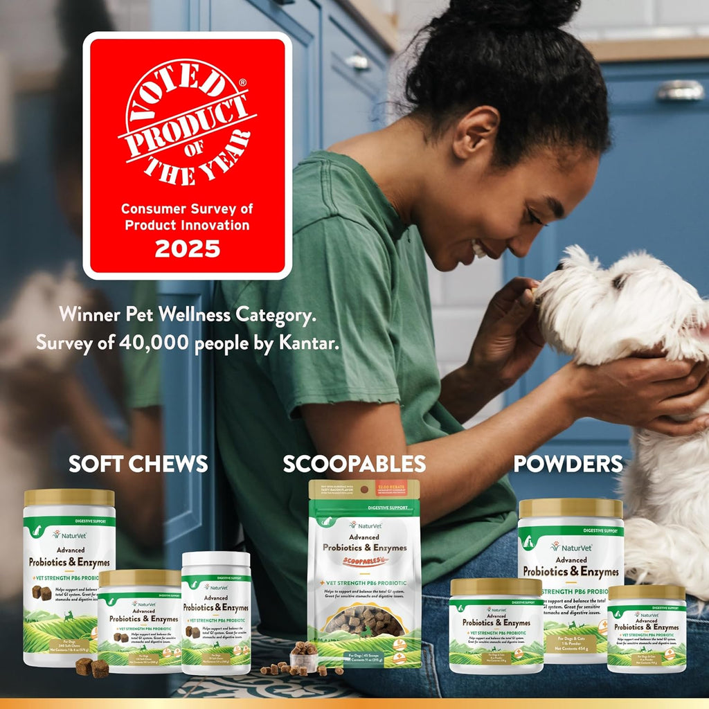 NaturVet Advanced Probiotics & Enzymes, PB6 Dog Soft Chews to Help Sensitive Stomachs and Digestive Issues, Hickory Smoked Bacon Flavored Pet Supplement for Dogs Over 6 Weeks, 240 Count Jar
