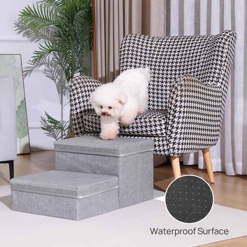 Foldable Dog Stairs/Steps 2-Tier Pet Steps Storage and Adjustable Steps for Small Medium Dogs Pet Steps Storage Stepper for High Beds Sofa Pet Dog Cat (2 Step-Light Grey)