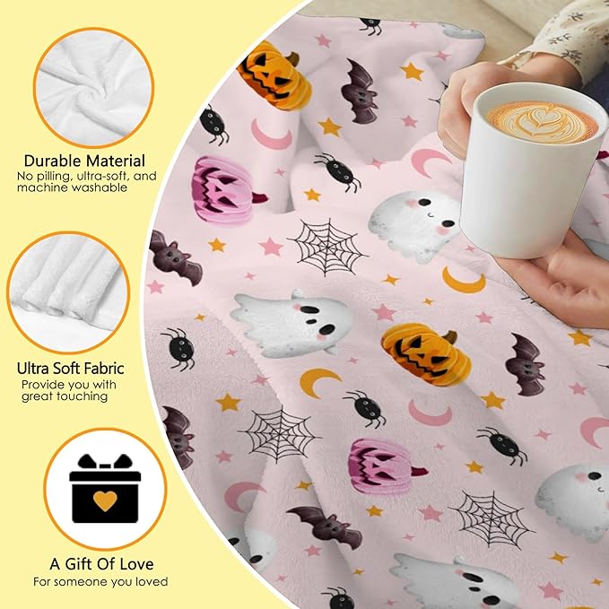 Cute Ghost Pumpkin Blanket - Halloween Decor for Couch, Sofa, Bed, Living Rooms - Ghost Blanket Gifts for Girls & Boys - 30"x40" - Toddlers/Crib Size