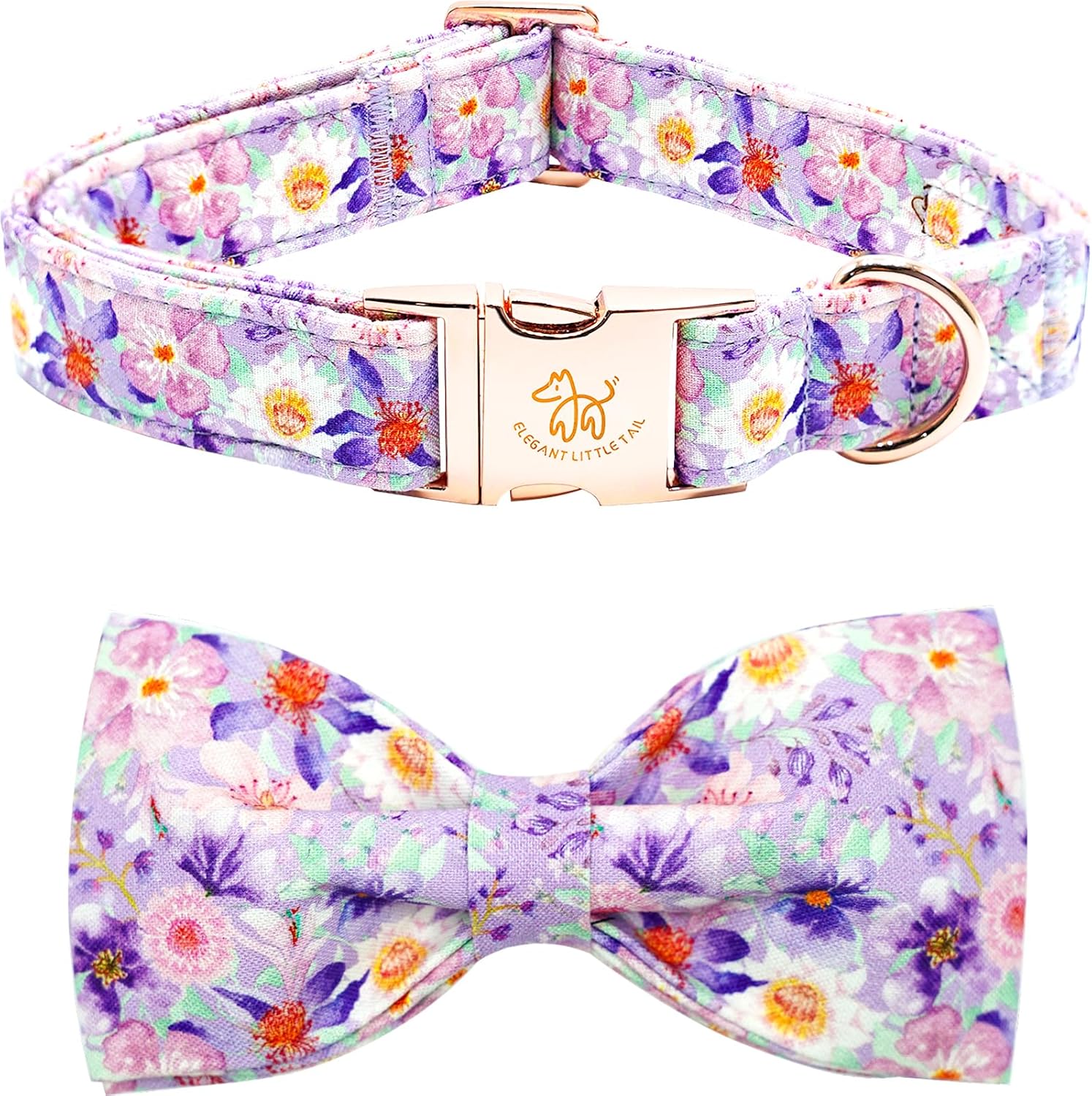Elegant little tail Dog Collar, Rose Print Pet Collar Summer Dog Collar Durable Metal Buckle Dog Collars Cotton Pet Adjustable Dog Collars for Small Dogs