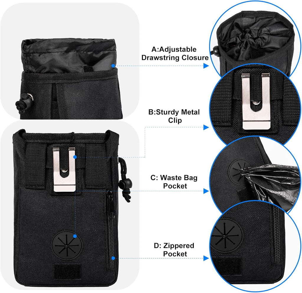 Dog Travel Bag, Airline Approved Pet Travel Bag with 2 Dog Treat Training Pouches for Weekend Pet Travel Supplies & Accessories, Black