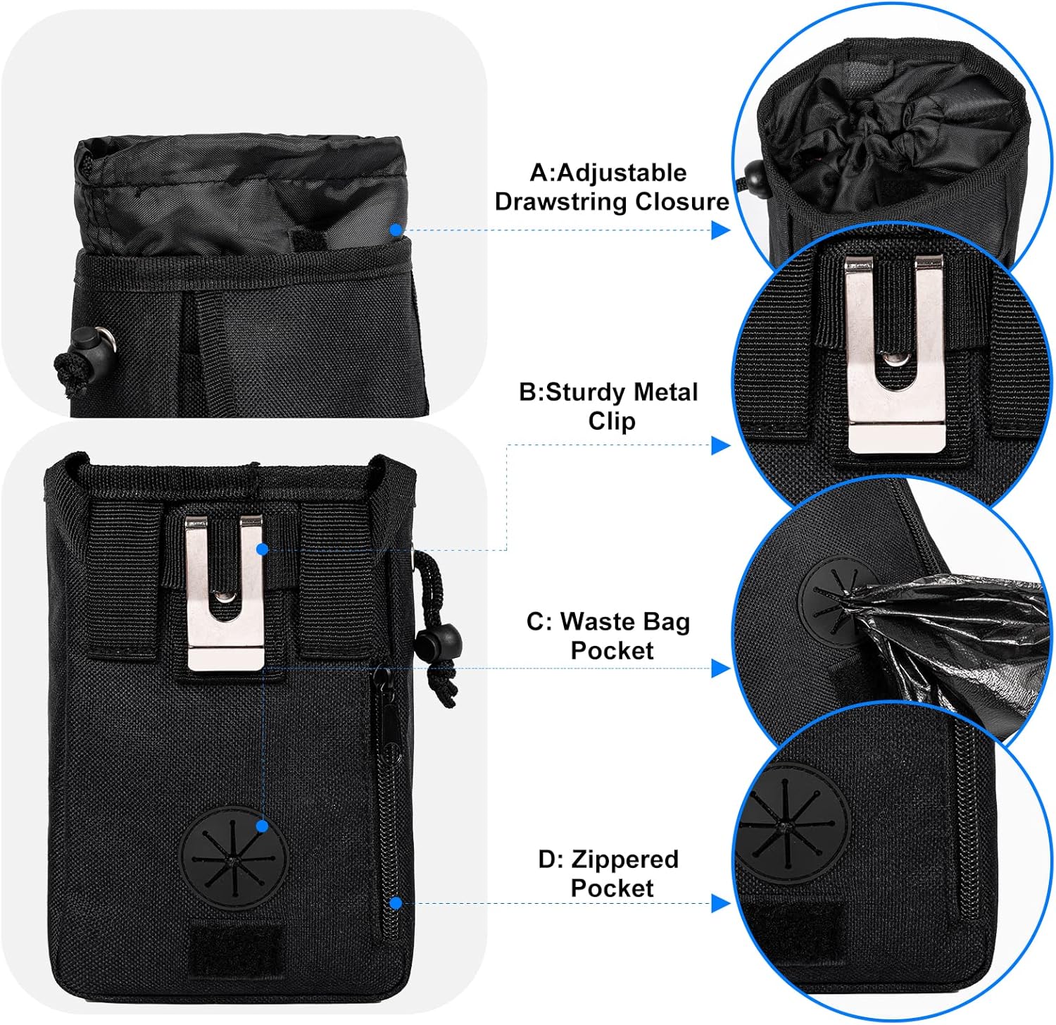 Dog Travel Bag, Airline Approved Pet Travel Bag with 2 Dog Treat Training Pouches for Weekend Pet Travel Supplies & Accessories, Black