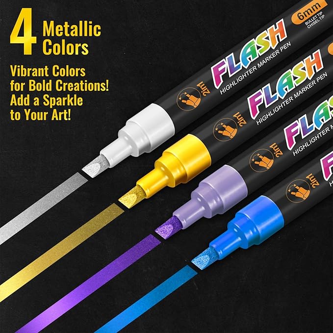 SFAIH 24 Vibrant Chalk Markers for Blackboard [1s Wet Wipe] - No Residue, 6mm Chalk Markers for Chalkboard Calendar, Glass, Window, Menus, Labels, Signs, Car, Non-Toxic, Ideal for Bistro Home School