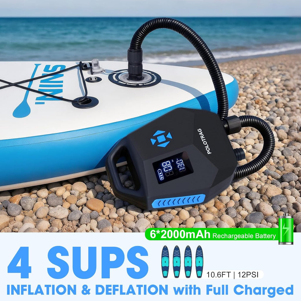 Paddle Board Pump, Rechargeable SUP Pump Electric, 20PSI Portable Paddleboard Pump with Inflation & Deflation, Auto-Off for Inflatables, Kayak, Towable Tube and Air Mattress