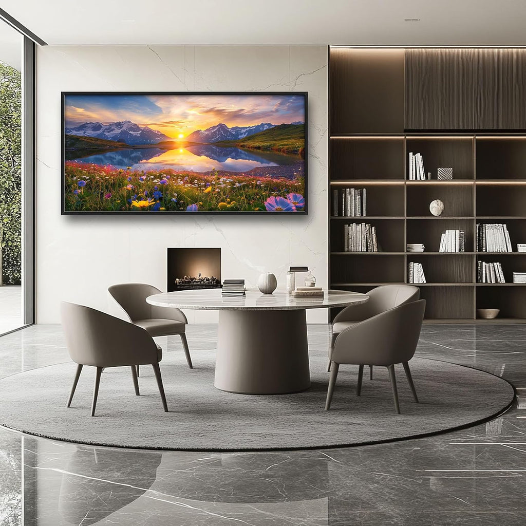 Mountain Large Wall Art Sunrise Lake Flower Field Pictures Nature Landscape Wall Decor Canvas Print Painting Artwork for Bathroom Living Room Bedroom 60L" x 30W"