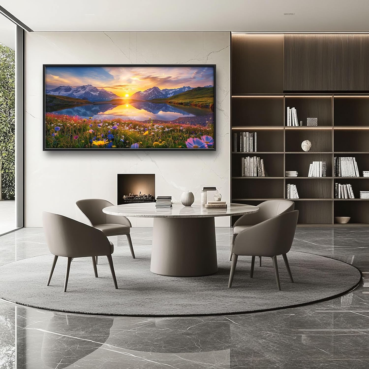 Mountain Large Wall Art Sunrise Lake Flower Field Pictures Nature Landscape Wall Decor Canvas Print Painting Artwork for Bathroom Living Room Bedroom 60L" x 30W"