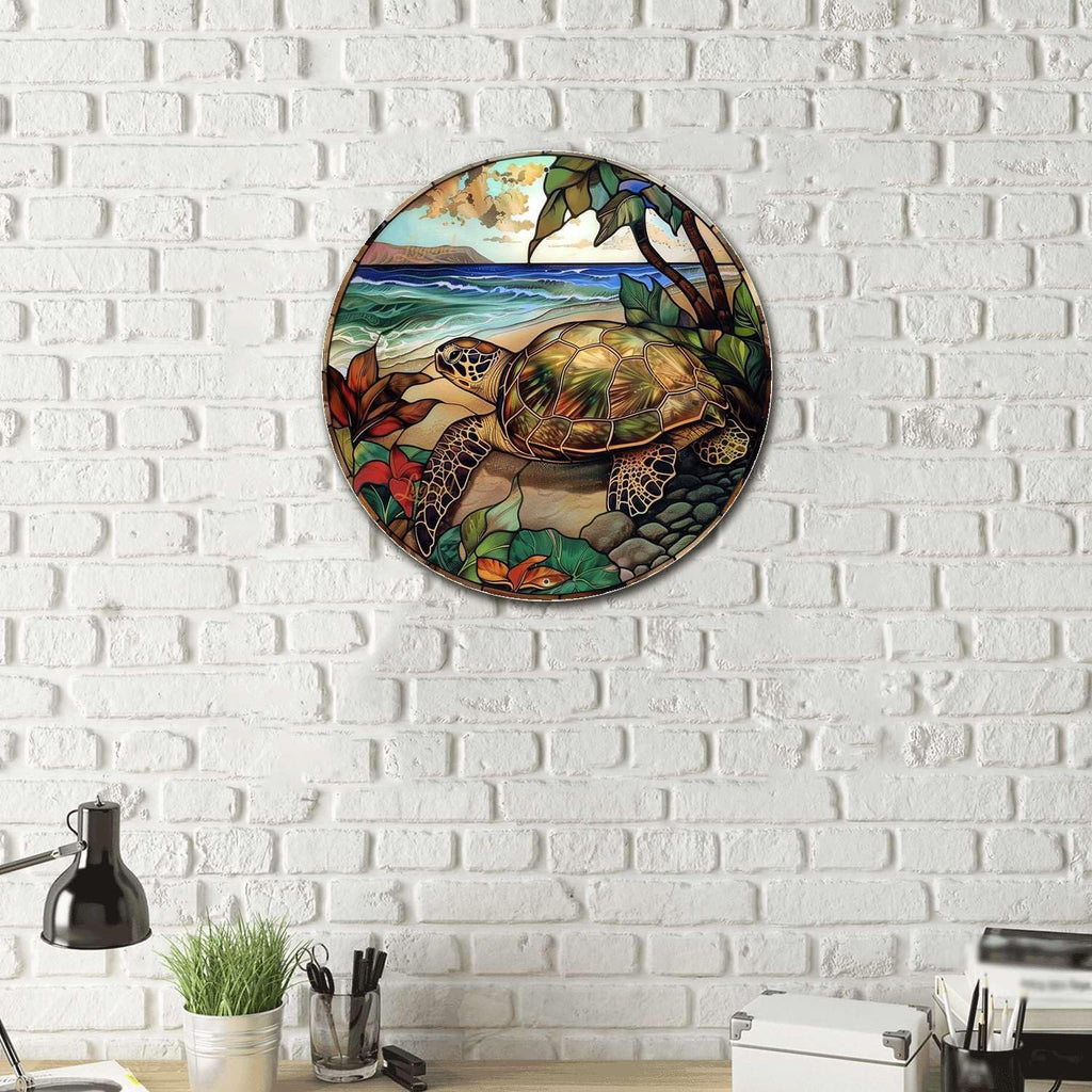 Lygond Metal Stained Glass Turtle Tin Sign for Home Decor - 1212 Inches
