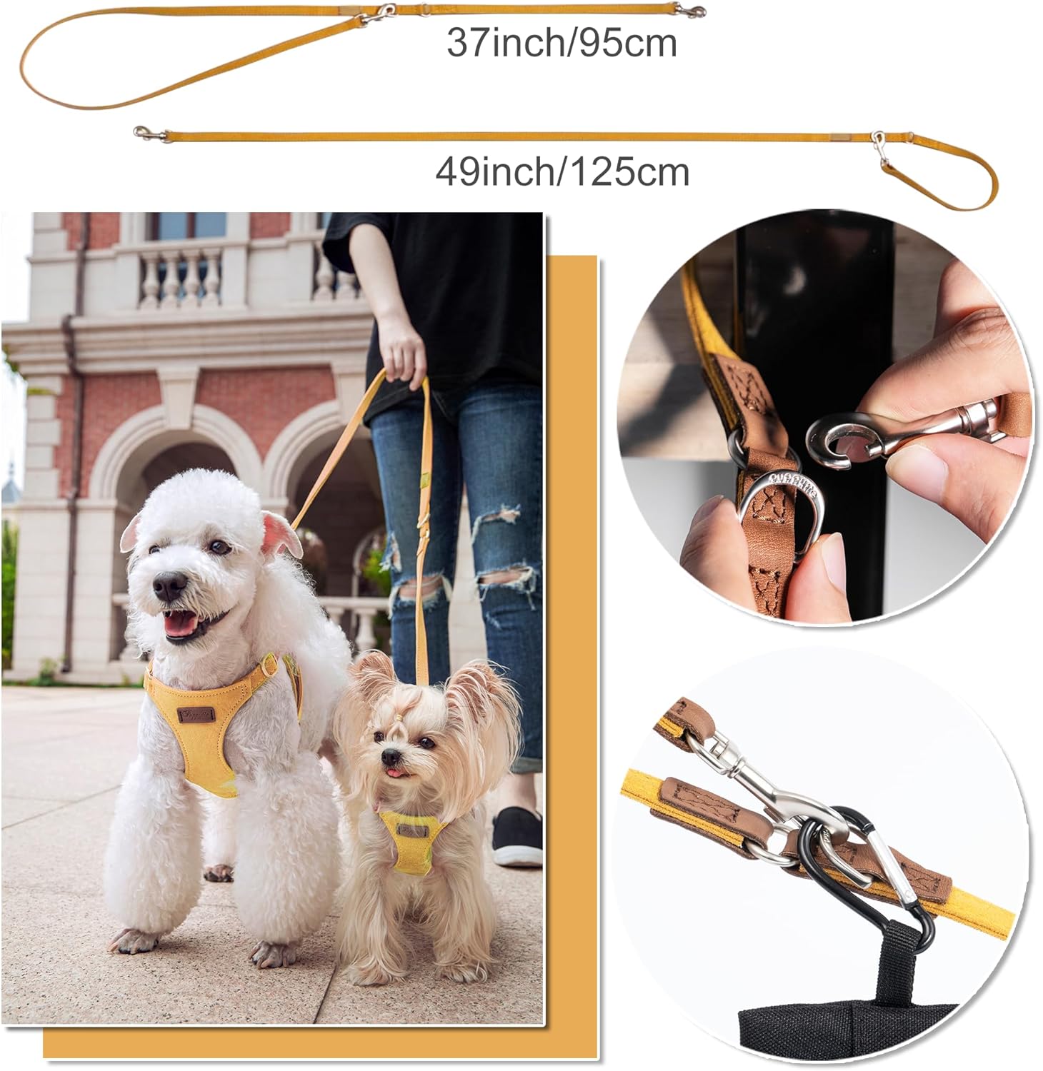 Puppytie No Pull Dog Harness with Multifunction Dog Leash,Soft Adjustable No Choke Escape Proof Pet Harness Vest for Medium Dogs or Large Dogs,Yellow,M