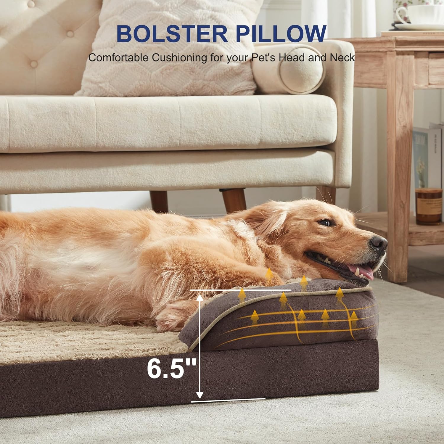 FURTIME Orthopedic Dog Bed for Medium Dogs - Washable Dog Sofa Beds Medium, Supportive Foam Pet Bed with Removable Washable Cover, Waterproof Lining and Nonskid Bottom, Khaki