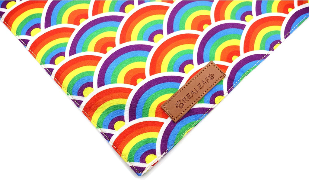 Realeaf Pride Dog Bandanas 2 Pack, LGBT LGBT+ Rainbow Scarves Bibs for Dogs, Premium Durable Fabric, Triangle Reversible Bandana for Small Medium Large and Extra Large Dogs Pets (Pride Day, X-Large)