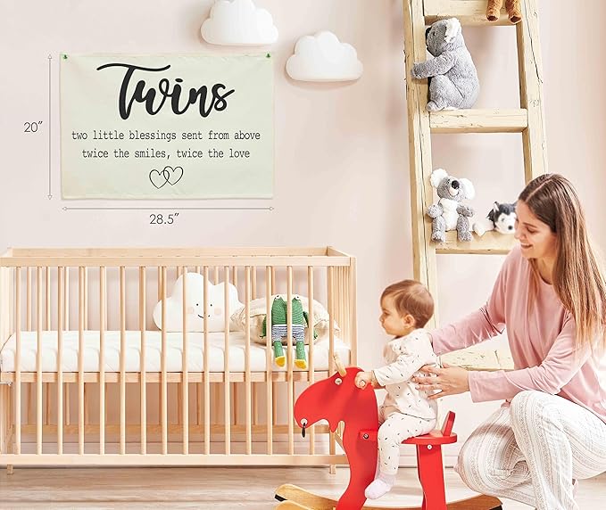 Twin Room Sign Canvas Banner Nursery Wall Decor Rectangular Flag Sign for Baby Kids Newborn Nephew,Bedroom Baby Room Door Decoration,Twins Two Little Blessings Quote,Christmas Gift 28.5"L x 20"W