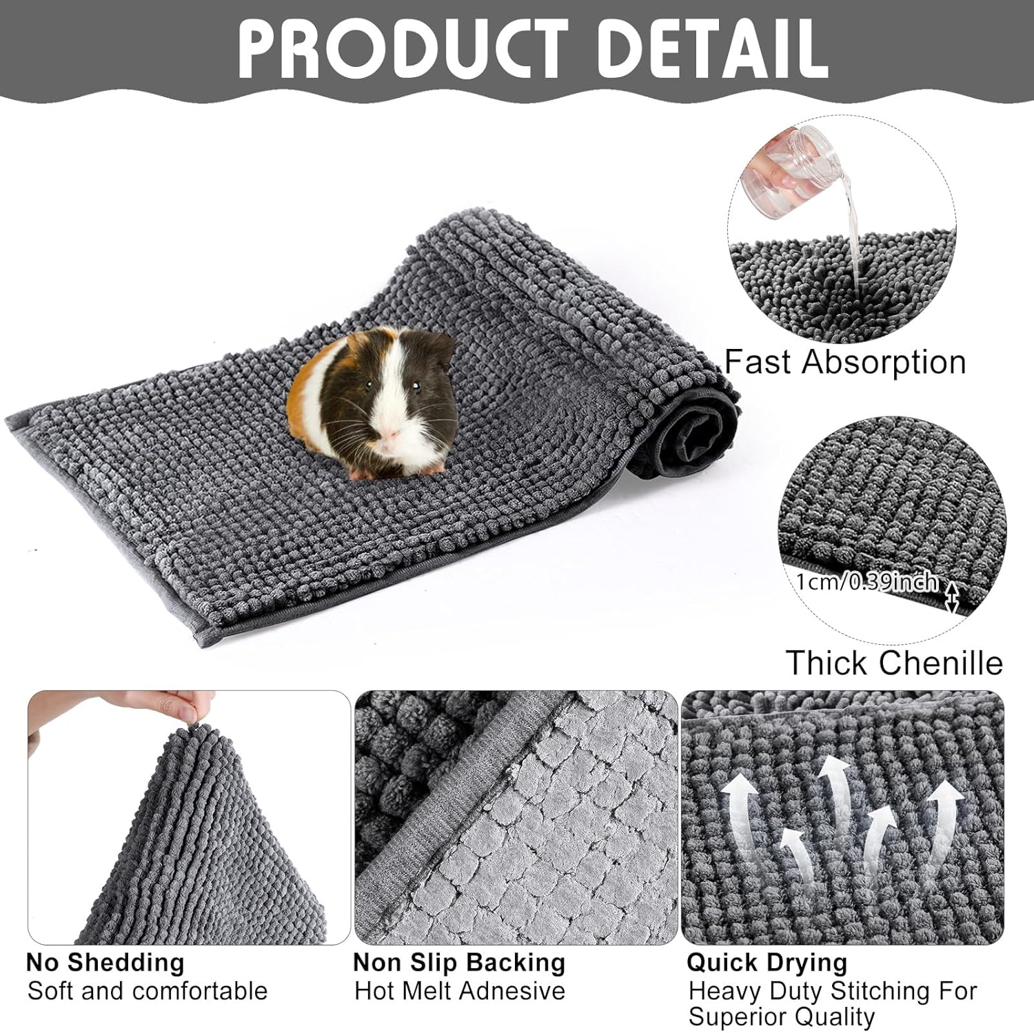 Amylove 4 Pcs Guinea Pig Cage Liner Guinea Pig Bedding Washable Fleece Pee Pads Reusable Small Animals Training Mat Small Animal Sleeping Bed for Bunny Hamster(Dark Gray,47 x 24 Inch)