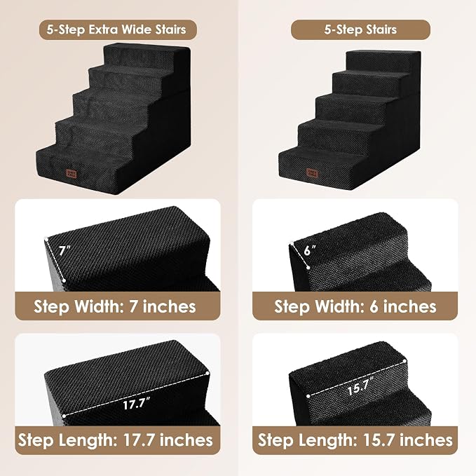 EHEYCIGA Dog Stairs for High Bed 25" H, 5-Step Extra Wide Dog Steps for Bed - Image 2