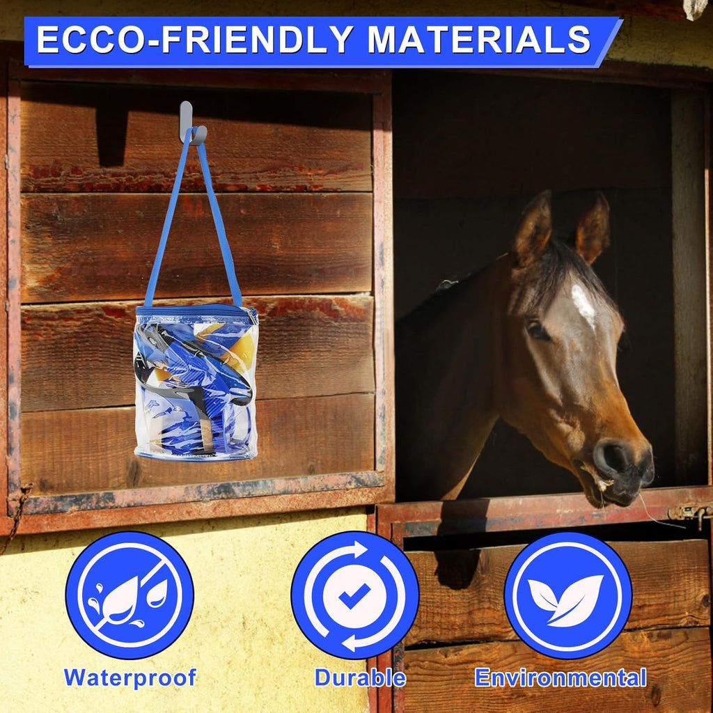 9 Pieces Grooming Kit with Tote Bag - Horse Brush Set, Sweat Scraper, Sponge, Hoof Pick, Curry Comb for Riders and Beginners (Blue)