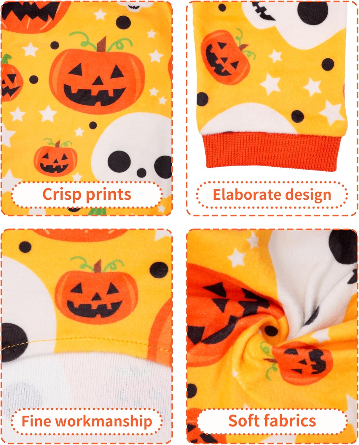 PET SHOW 4 Pack Halloween Dog Pajamas for Medium Dogs Onesie Soft Pumpkin Ghost Soft Fleece Stretchy Jumpsuit Costume Boy Girl Pets PJs with Sleeve Clothes(XXL)