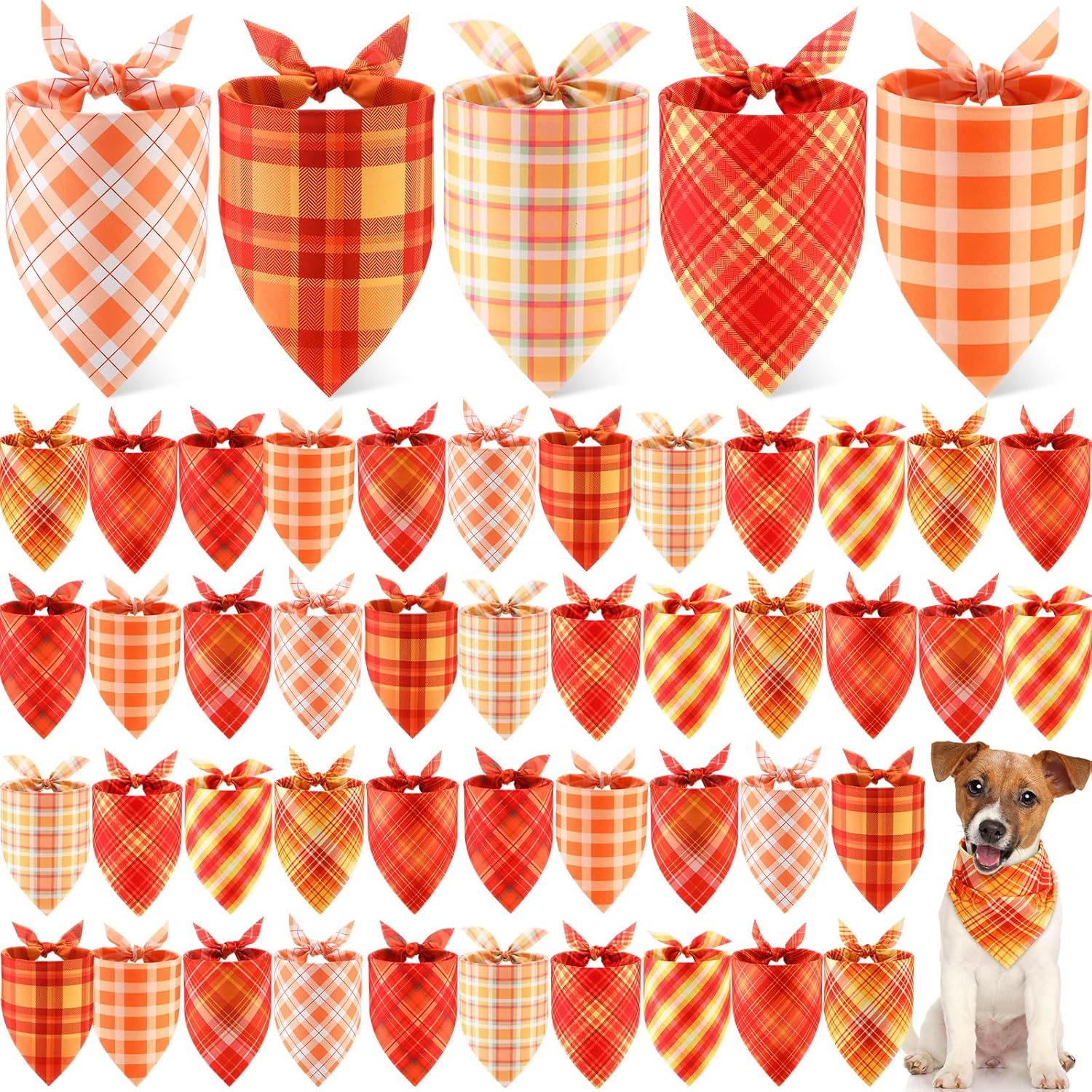 Weewooday 50 Pcs Fall Dog Bandanas Bulk Plaid Bandanas for Dogs Autumn Soft Doggie Bibs Adjustable Triangle Scarves for Small Medium Large Pet Costume(Plaid Pattern, 25.6 x 17.7 x 17.7 Inch)