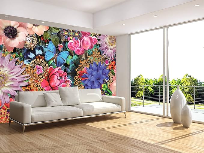 3D Floral Wallpaper Vivid Multicolor Wall Mural for Living Room Bedroom TV Background (Not Peel n' Stick)