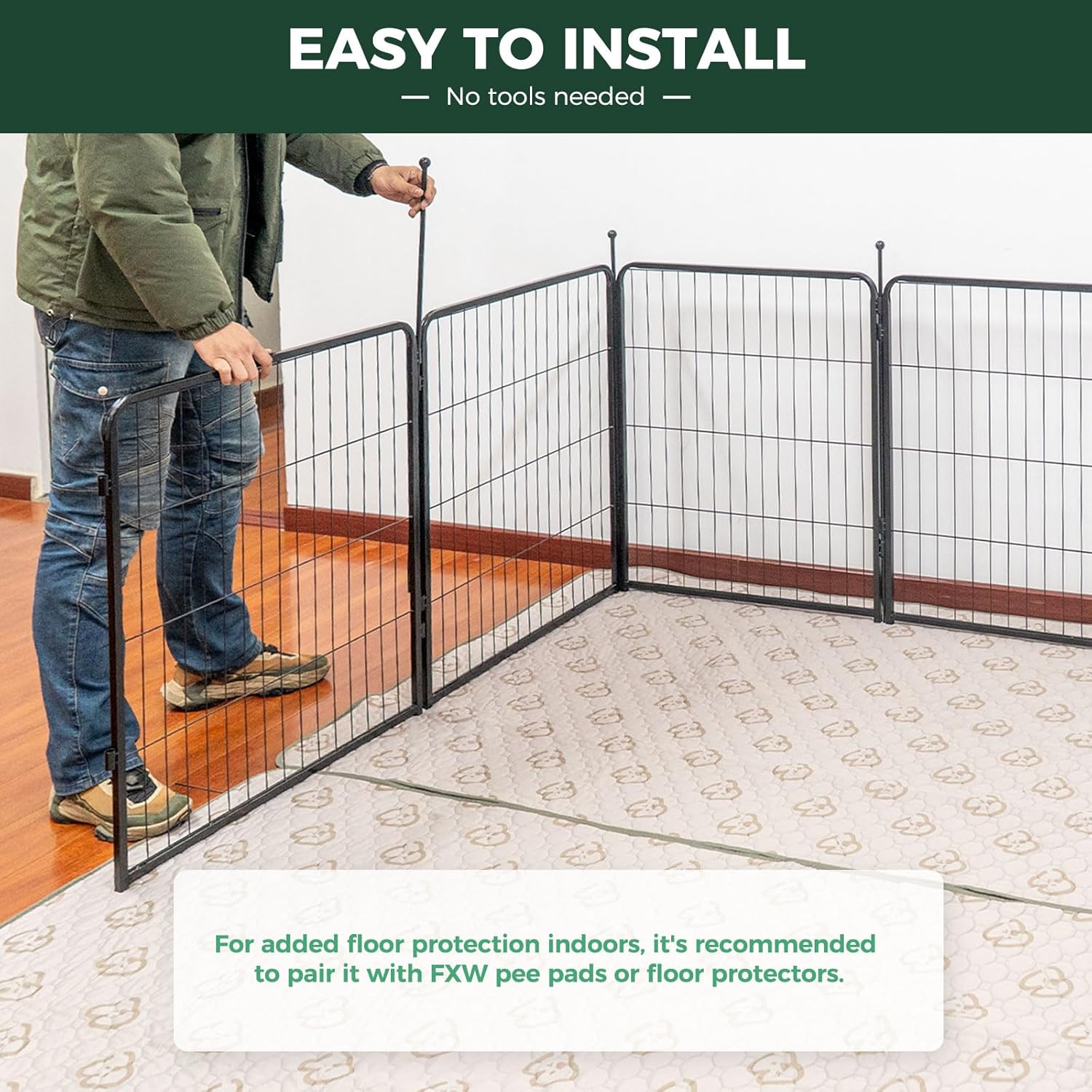 FXW Rollick Unleashed Dog Playpen for Indoor, Yard, RV Camping, 50 inch 24 Panels for Large Dogs, Black│Patented