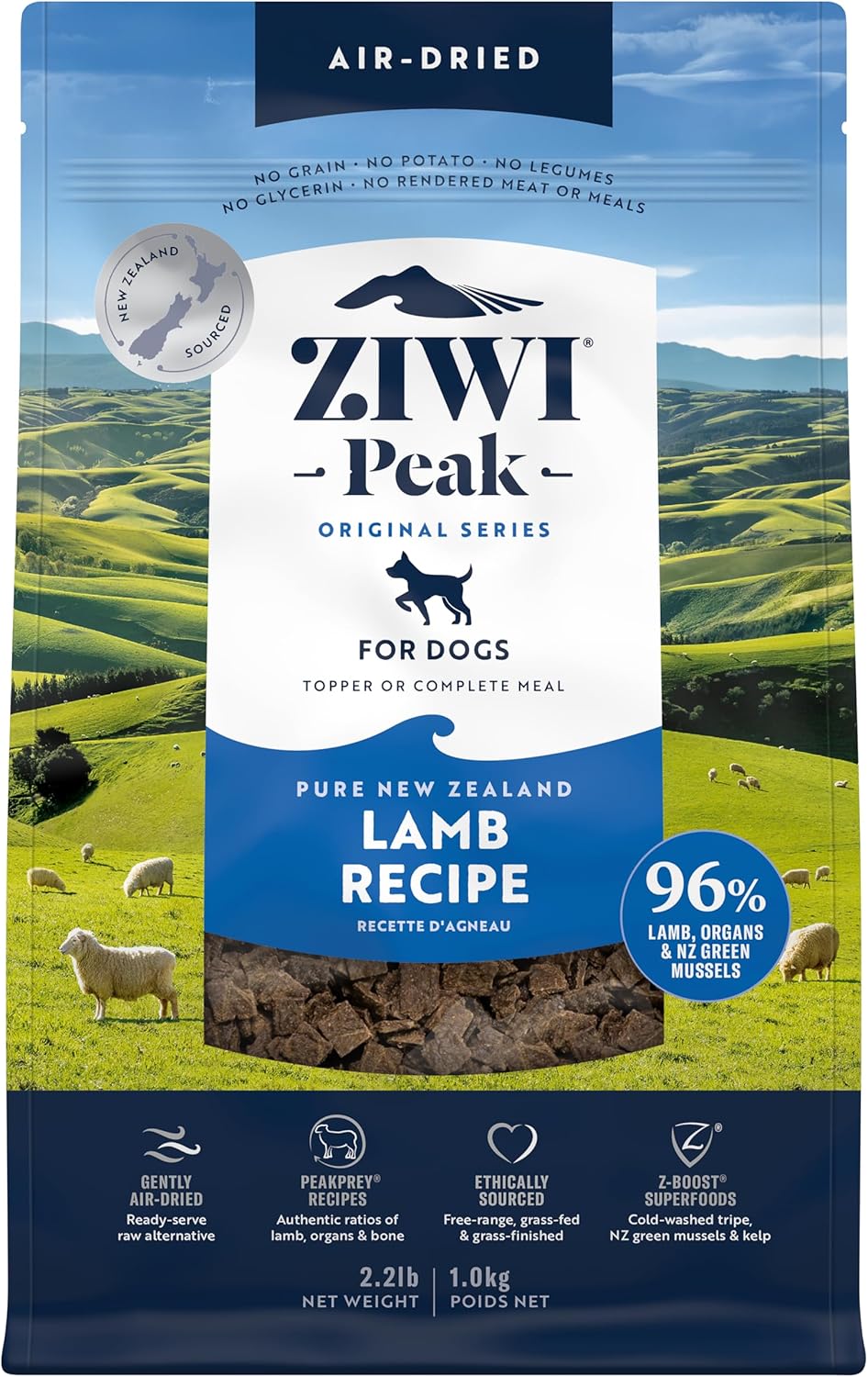 ZIWI Peak Air-Dried Dog Food – Lamb - All Natural, High Protein, Grain Free, Limited Ingredient w/ Superfoods (35.2oz)