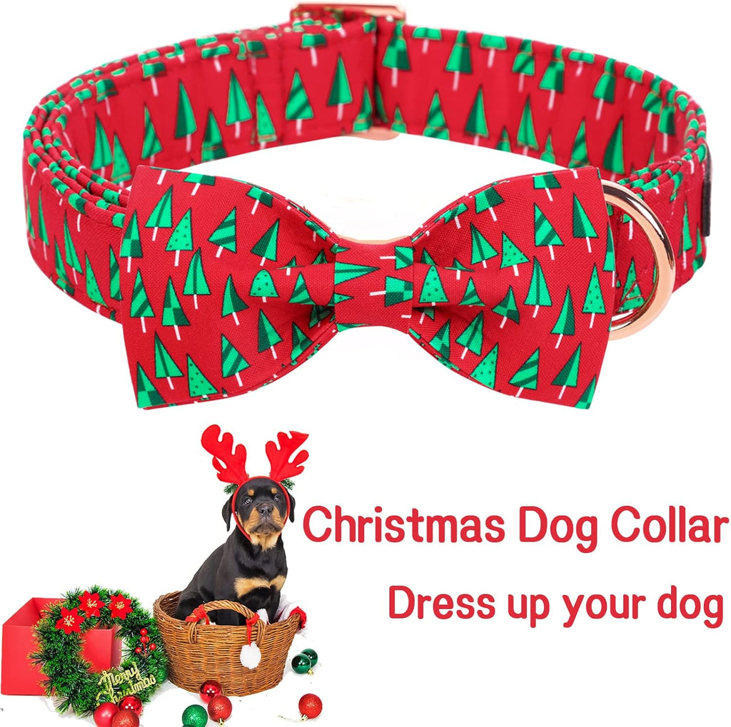 Unique style paws Christmas Dog Collar with Bow Best Winter for Small Medium Large Dogs -Christmas Tree-XS