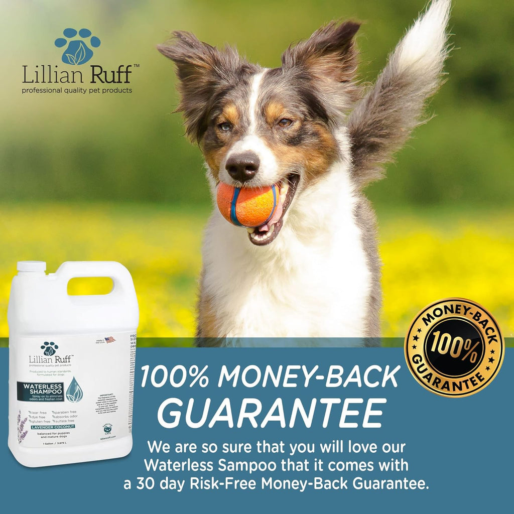 Lillian Ruff Waterless No-Rinse Dog Dry Shampoo Spray with Hydrating Essential Oils - pH-Balanced Dry Shampoo for Dogs - Clean, Condition, Detangle & Deodorize Dry, Sensitive Skin (Gallon)