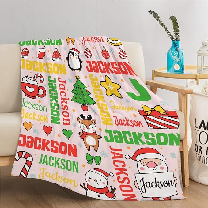 Custom Name Blanket | Personalized Holiday Blanket for Boys & Girls | Plush, Cozy | Christmas Decor Gift | 30"x40" - Toddler/Crib Size