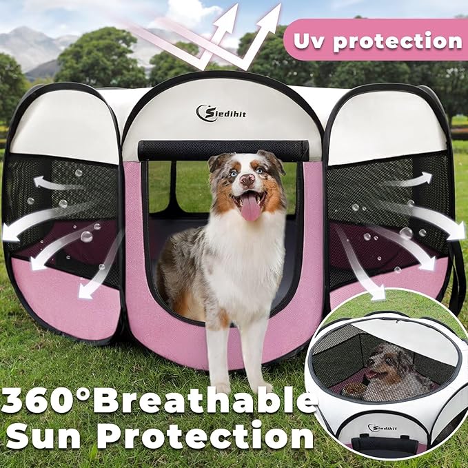 Siedihit Pink Puppy Playpen for Large Dog Cat, Dog Tent Crates Cage - Image 8