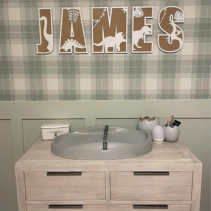 Name Sign For Nursery, Boho Nursery Sign, Family Name Signs, 3D Wall Art for Children & Kids Rooms, Baby Shower, First birthday gift (Dinosaur)