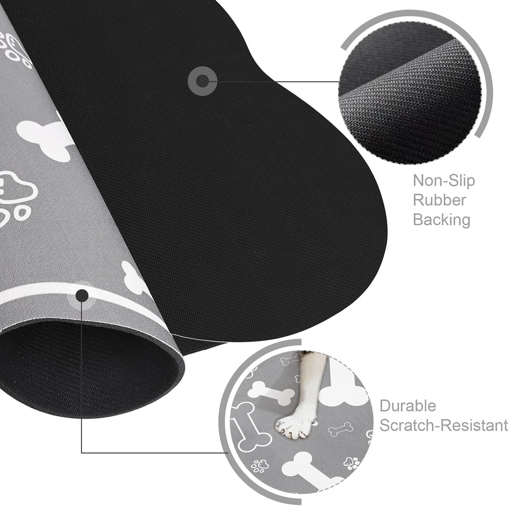 Dog Cat Food Mat,Rapid Absorbent Pet Feeding Mat, Bone Shaped Dog Placemat Water Bowl Mat with Rubber Backing,No Stains Dog Cat Food Mats Indoor, Pet Accessories Supplies 12"x18" Grey