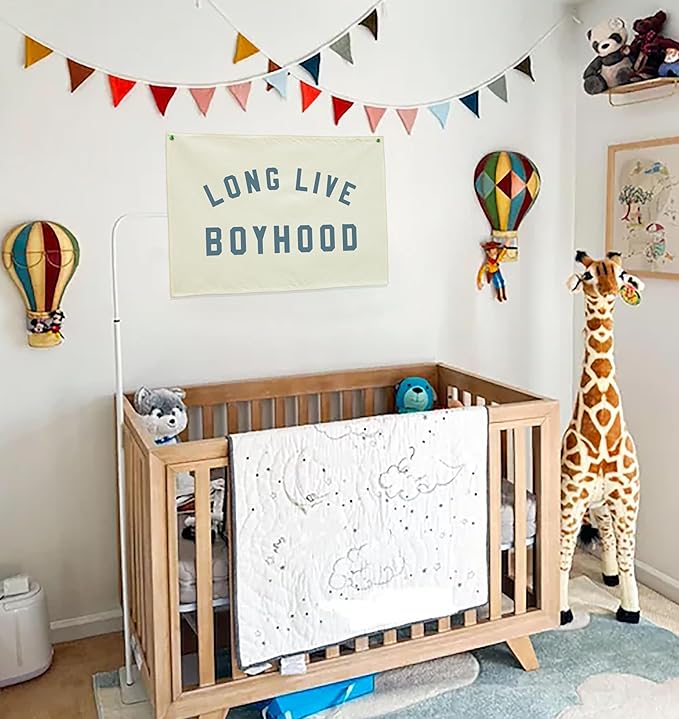 Long Live Boyhood Canvas Banner-Nursery Hanging Rectangular Poster Flag Sign Art for Baby Kids Boy,Nursery Playroom Boyroom Babyroom Decoration,Christmas Gift Idea for Boys 28.5"L x 20"W